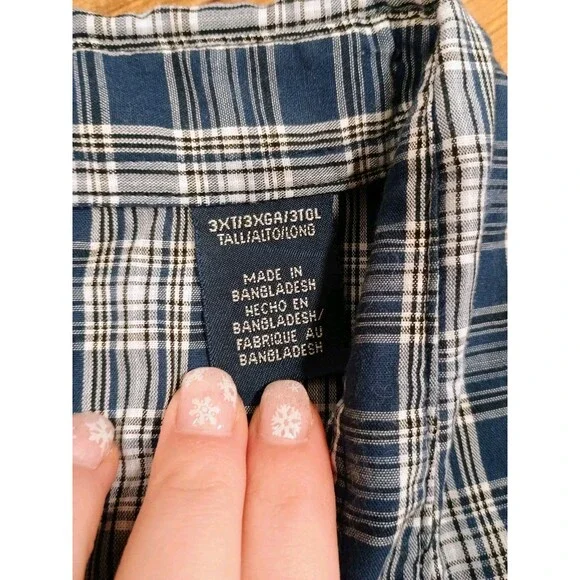 Wrangler Western Shirt Mens 3X Tall Pearl Snap Button Blue Plaid Long Sleeve - Picture 4 of 6